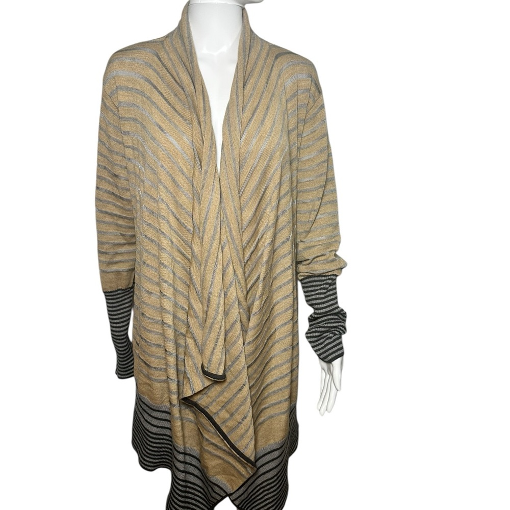 St. John Tan and Black Cardigan Sweater with Waterfall Front L